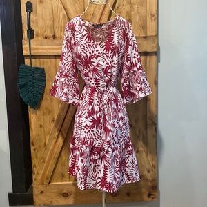 Floral red and White casual dress.